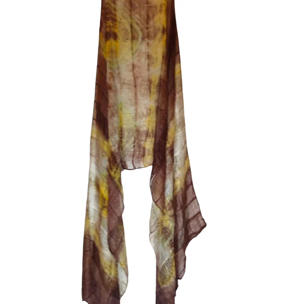 Brown Yellow and Slight hints of Green Silk Blend Long Scarf